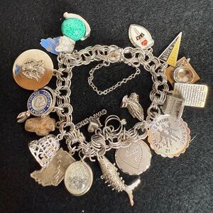 Sterling Silver Charm Bracelet with 21 charms